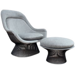 Bronze Throne chair and ottoman by Warren Platner