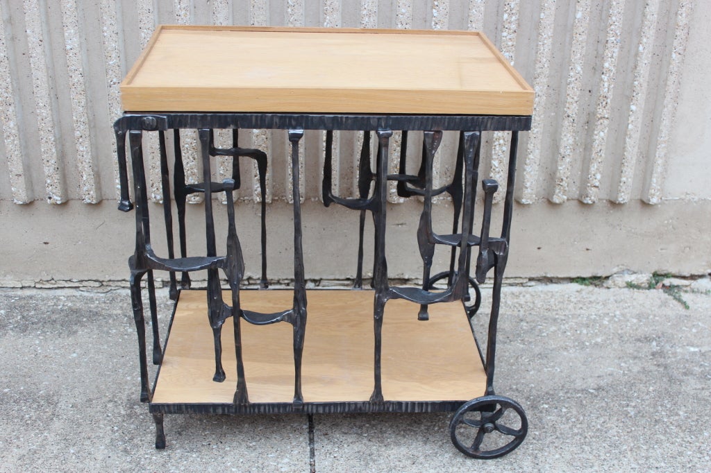Late 20th Century Sculptural Hand Forged Iron Bar Cart