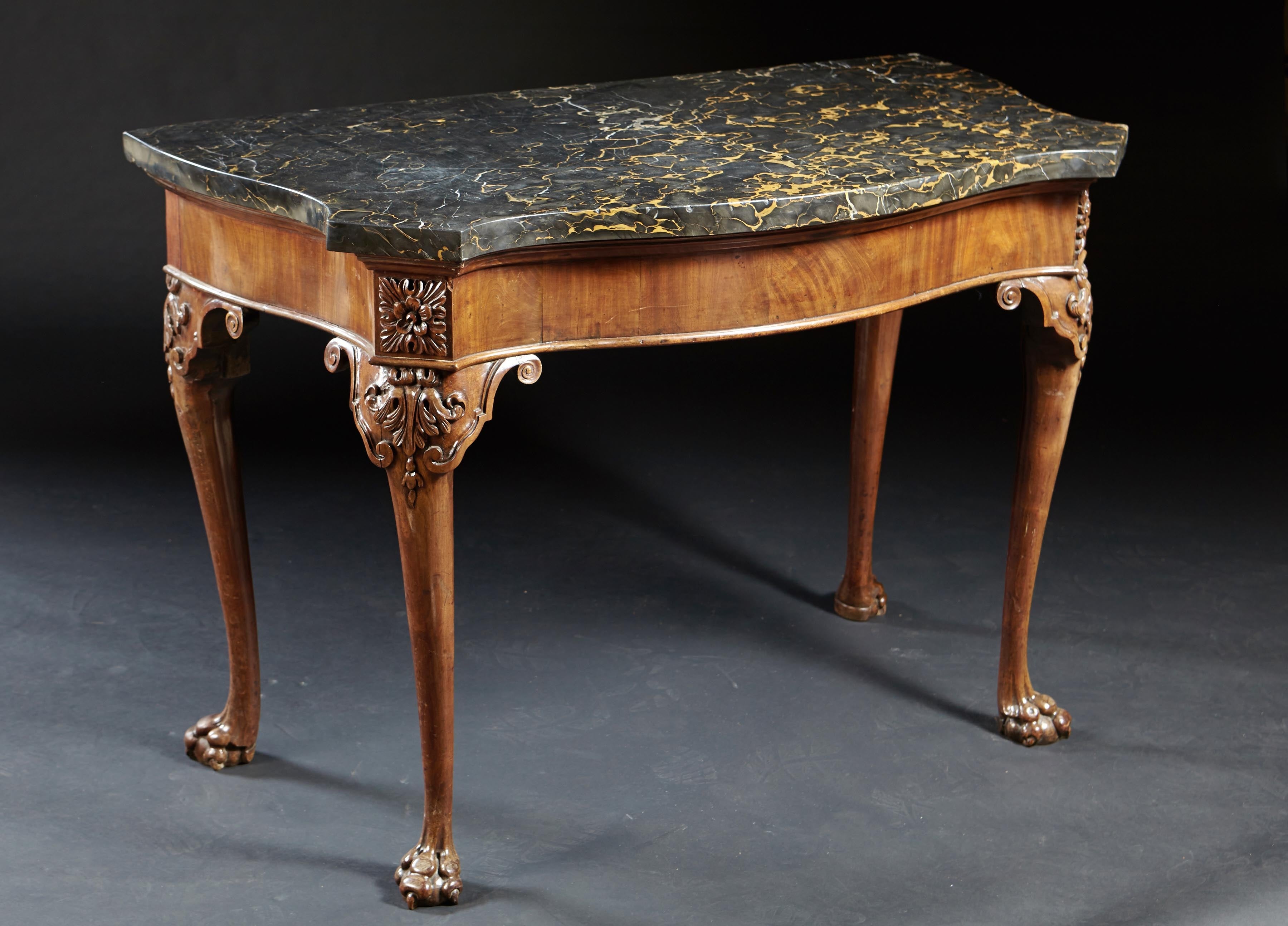 Fine George III Carved Mahogany Console Table with Marble Top, Paw Feet