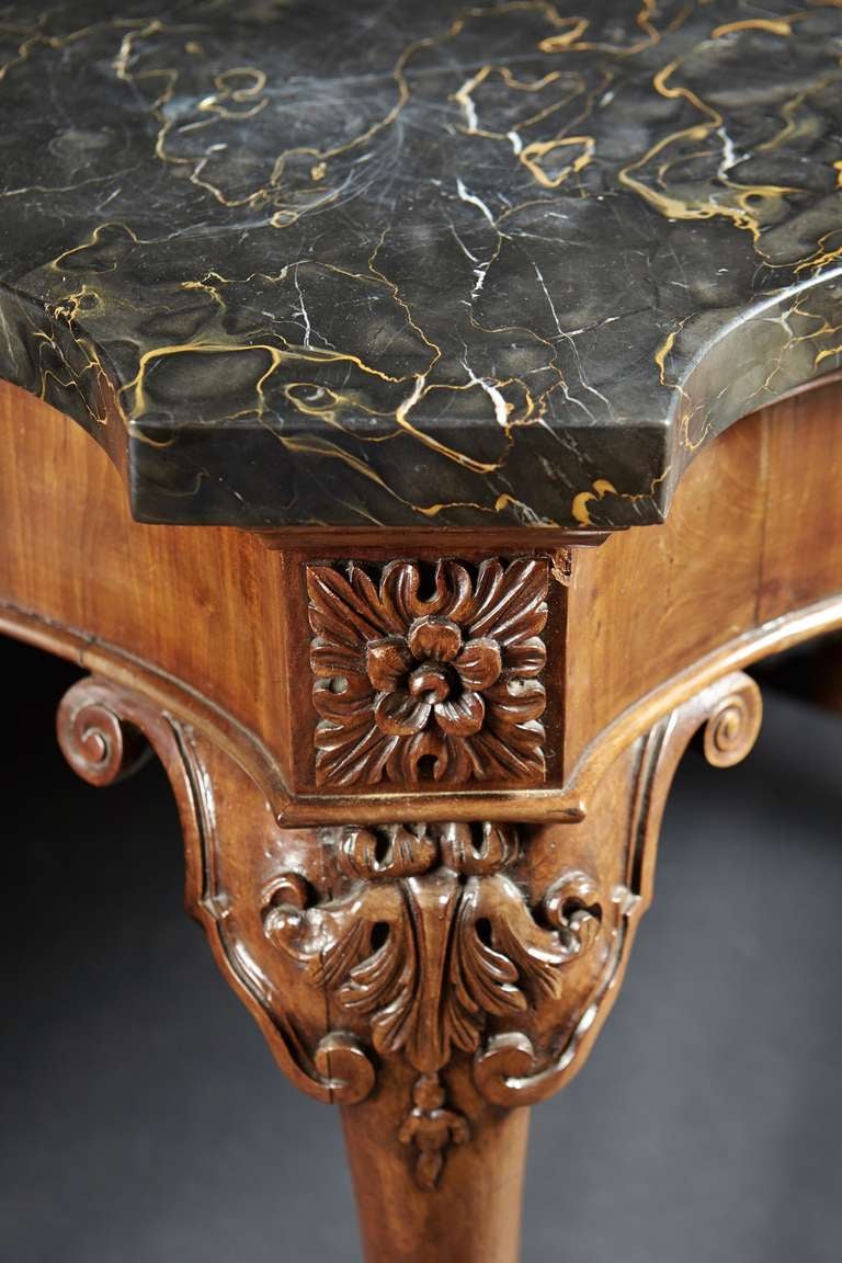 English Fine George III Carved Mahogany Console Table with Marble Top, Paw Feet