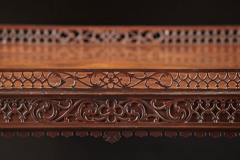 18th Century and Earlier Masterpiece Chippendale Pierced Fret Carved Mahogany Tea Table