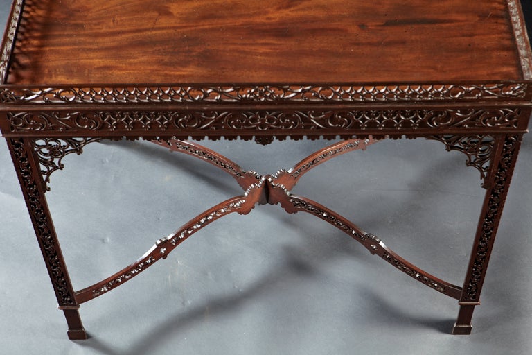 Masterpiece Chippendale Pierced Fret Carved Mahogany Tea Table 2