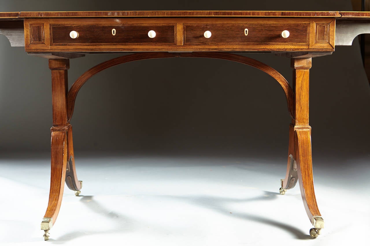 Fine English Regency Period, Satinwood Inlaid Mahogany Sofa Table 1