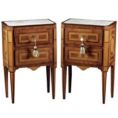 Antique A Rare Pair of Italian Walnut Inlaid Comodinis or NightStands, 18th C.