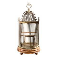 An Early Walnut and Brass Birdcage, 19th Century