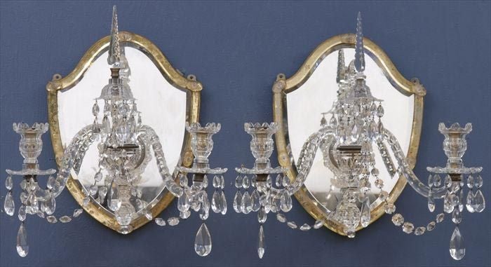 George III Style Shield Back Mirrored Sconces, Appliques