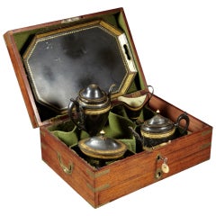 An English Regency Campaign Type Boxed Tole Tea Set