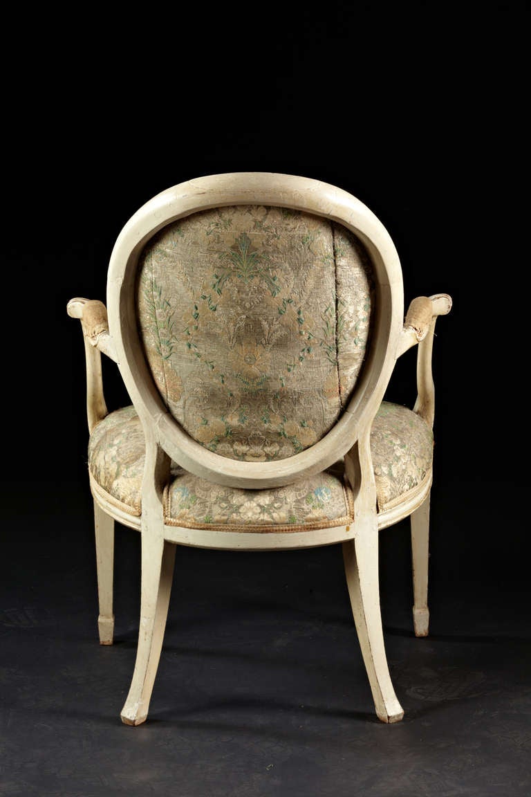 18th Century and Earlier 18th C. English Hepplewhite Painted and Gilt Oval Back Armchairs