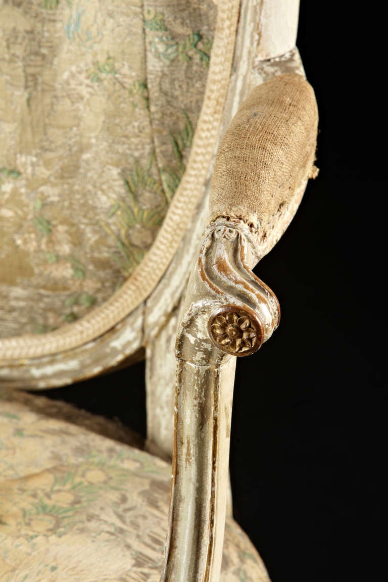 18th C. English Hepplewhite Painted and Gilt Oval Back Armchairs 4
