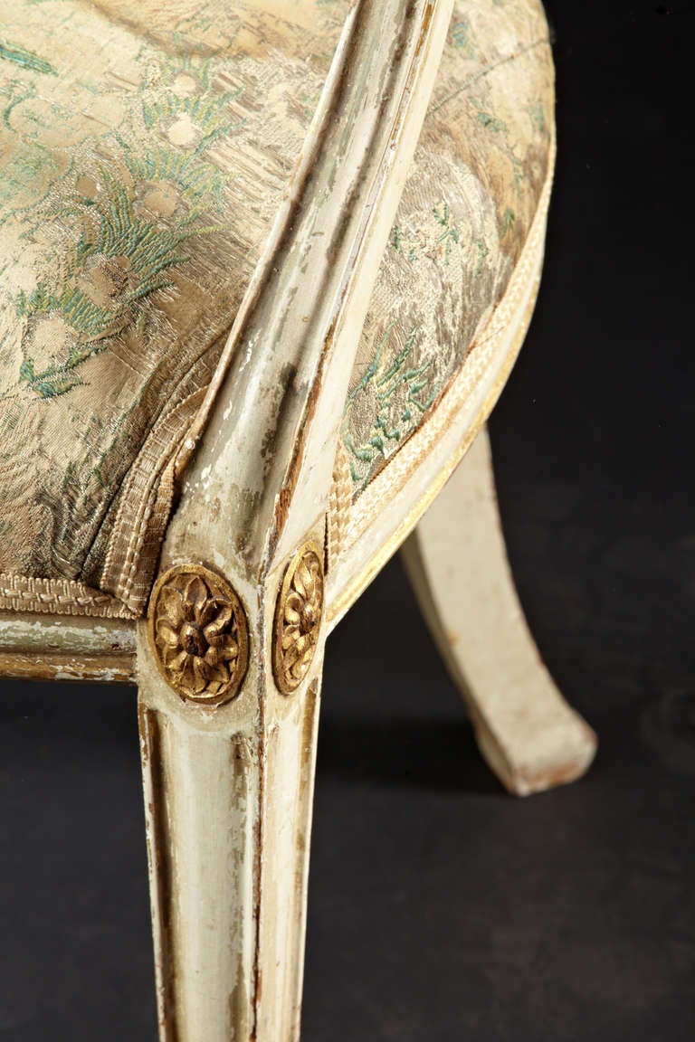 18th C. English Hepplewhite Painted and Gilt Oval Back Armchairs 2