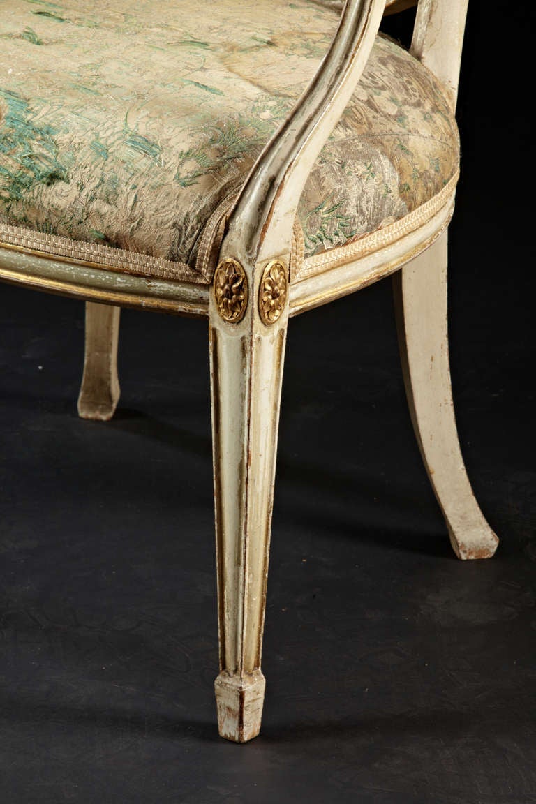 18th C. English Hepplewhite Painted and Gilt Oval Back Armchairs 1