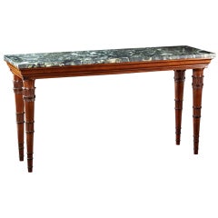 A Narrow English Regency Mahogany and Marble Top Center Table