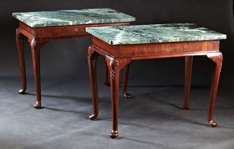 A Pair of George II Style Marble Top Side Serving Tables