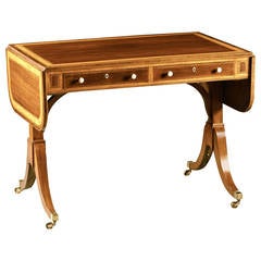 Fine English Regency Period, Satinwood Inlaid Mahogany Sofa Table