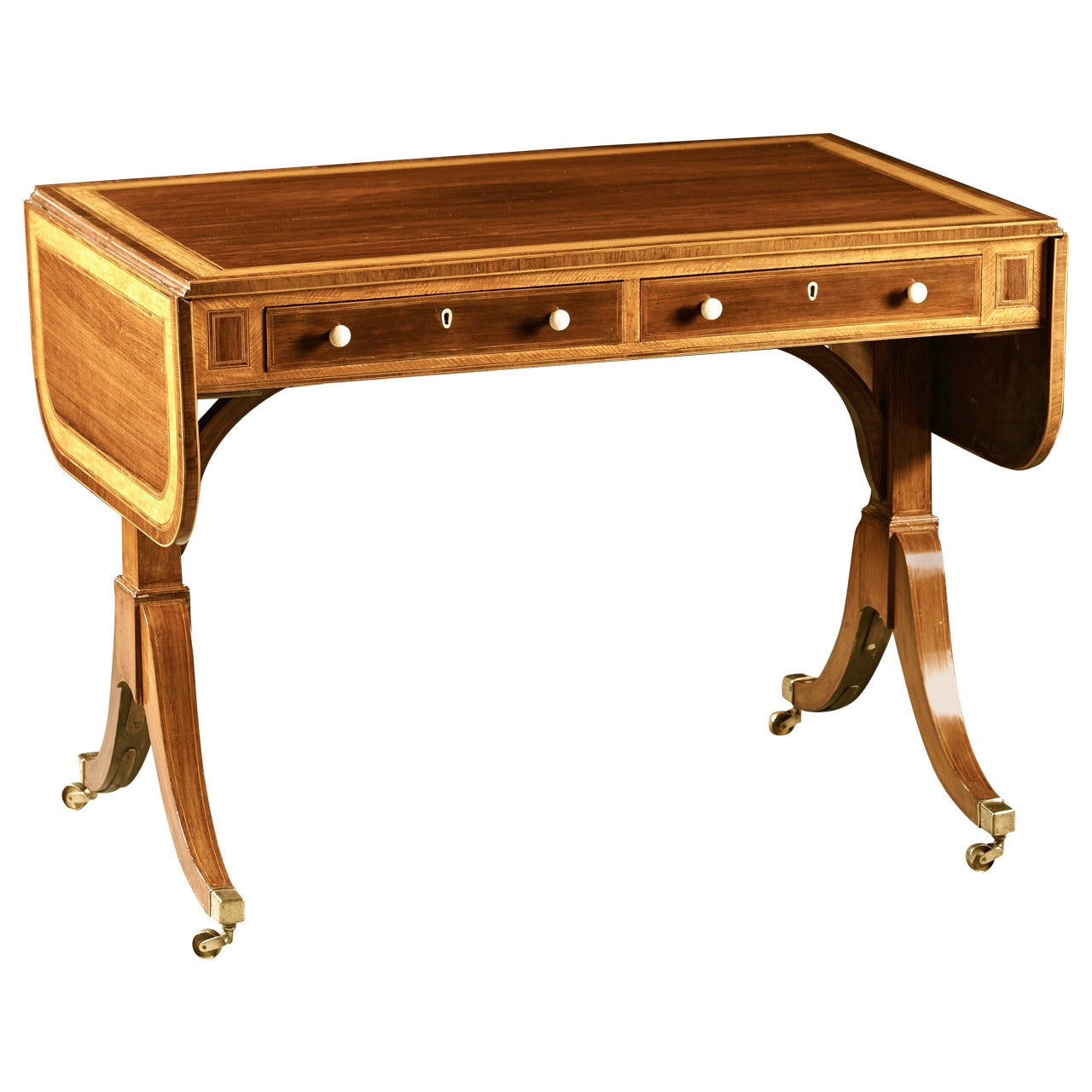 Fine English Regency Period, Satinwood Inlaid Mahogany Sofa Table