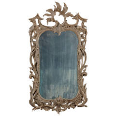 Rare Painted 18th Century English Chippendale Foliate Carved Mirror