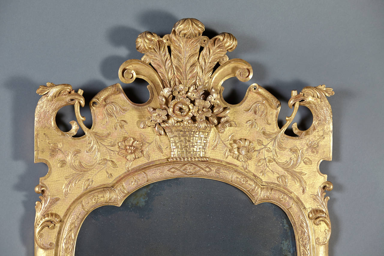 Excellent English George II Period Carved Giltwood Mirror