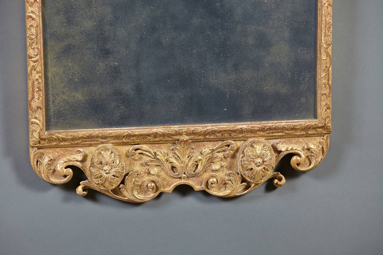 Mid-18th Century Fine 18th Century George II, Carved Giltwood Pier Mirror, circa 1740 For Sale