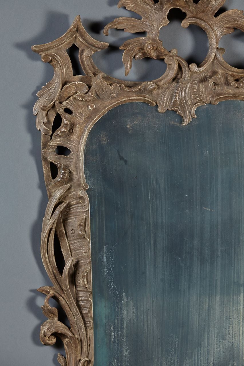 Chinese Chippendale Rare Painted 18th Century English Chippendale Foliate Carved Mirror For Sale