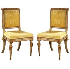 A Fine Pair of Italian Paint and Gilt Neo-Classic Side Chairs