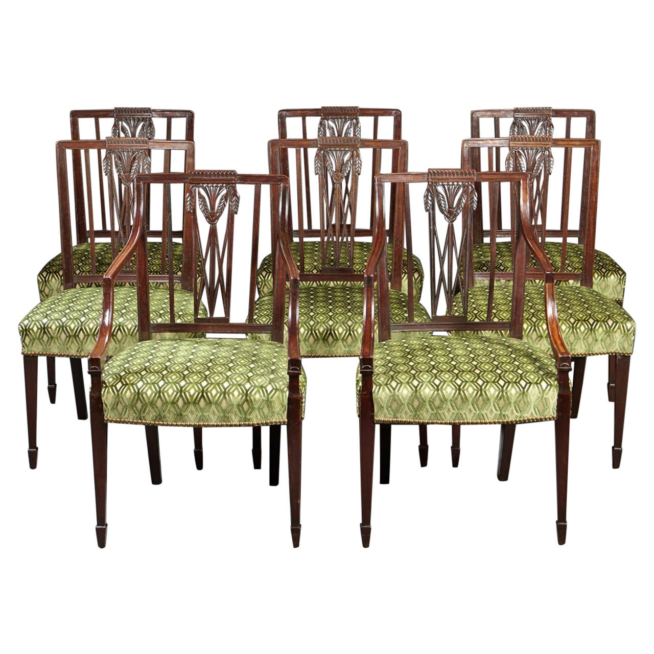 Fine Set of Eight English Mahogany Hepplewhite Period Dining Chairs For Sale