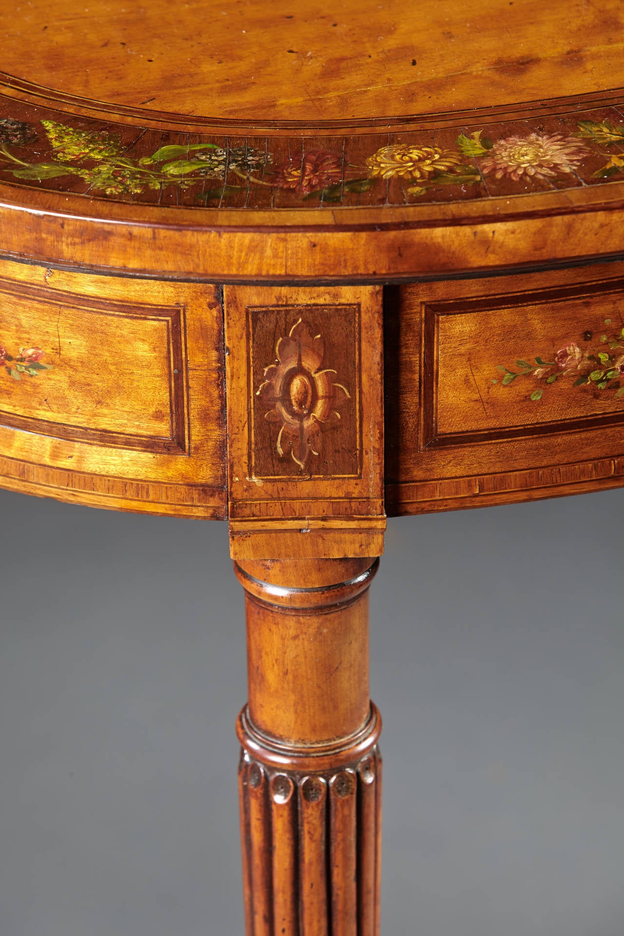 Sheraton 18th Century Paint Decorated, Satinwood English Console or Side Table For Sale
