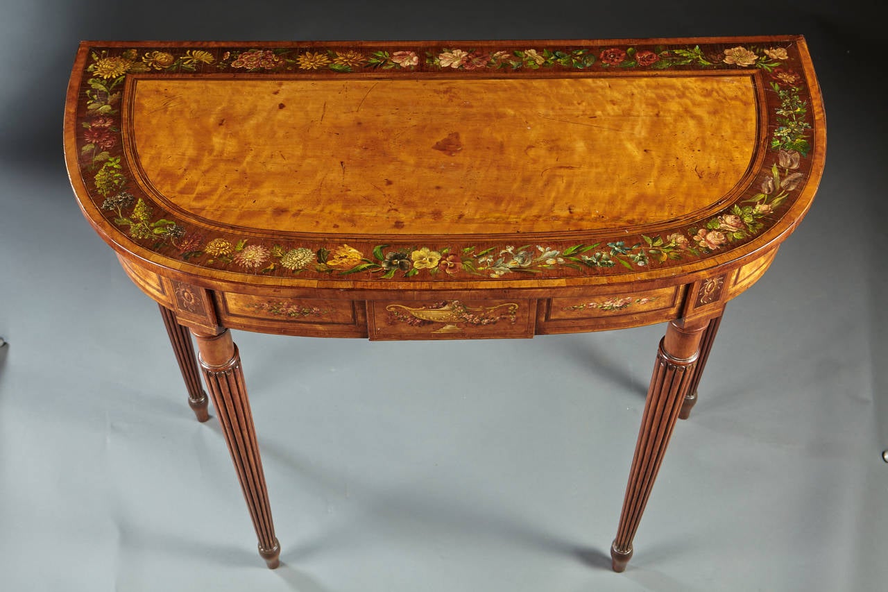 Carved 18th Century Paint Decorated, Satinwood English Console or Side Table For Sale