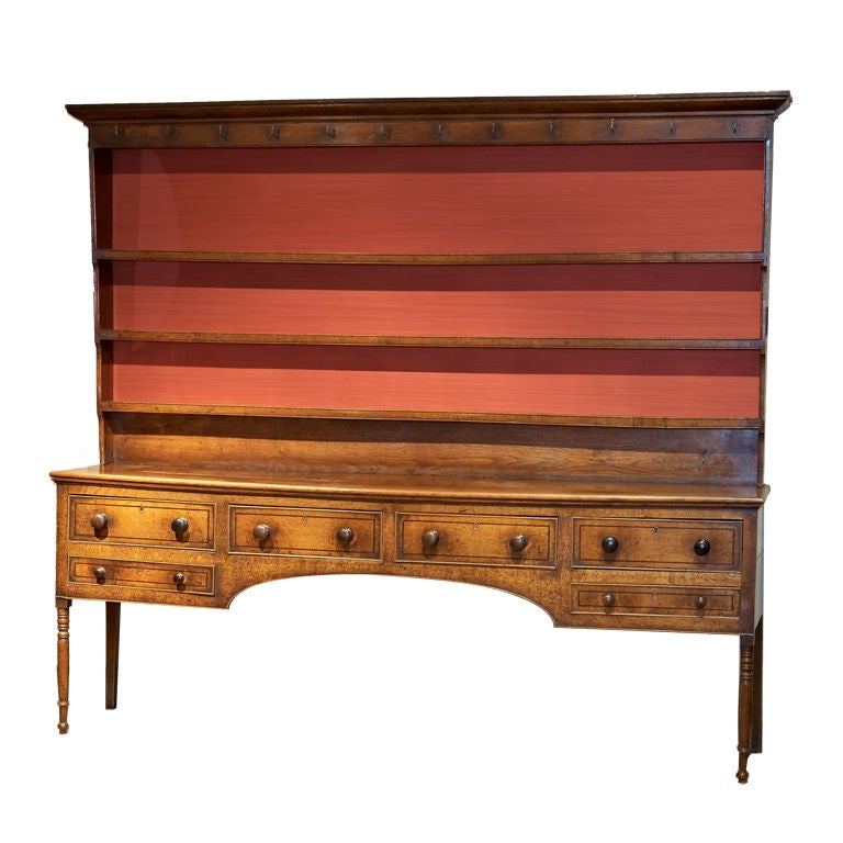 A large English Oak Dresser With Plate Rack, Circa 1800 For Sale