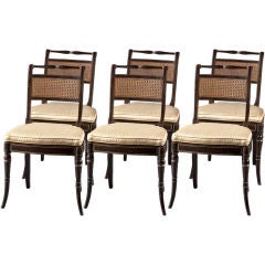 Six Faux Grain Painted Dining  Side Chairs, English Regency