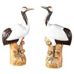 A large Pair of Porcelain Crane Figures, 19th Century Chinese