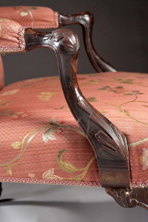 18th Century and Earlier An English Mahogany Rococo Chippendale Gainsborough Armchair