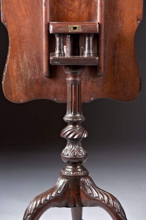 18th Century and Earlier A George II-III Brass Inlaid Mahogany Gallery Tilt Tea Table