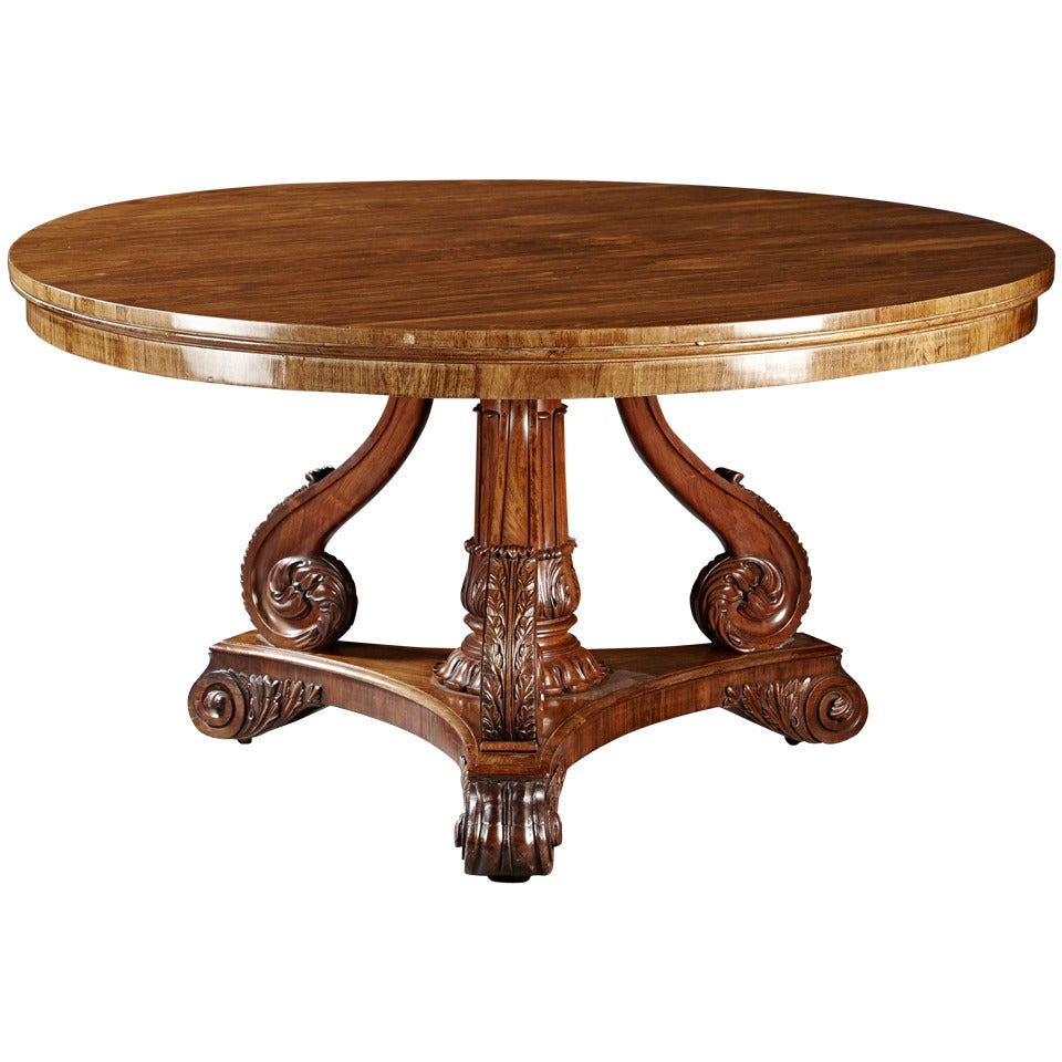 An Exceptional English Regency Rosewood Round Tilt-top Table For Sale