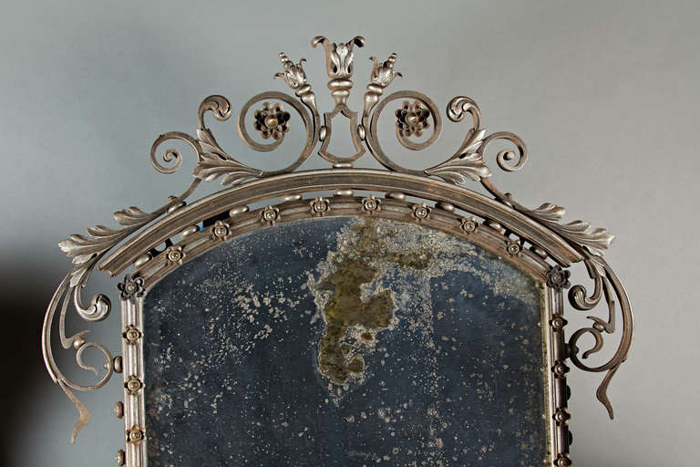 American Cast and Forged Steel and Mixed Metal Foliate Border Mirror For Sale