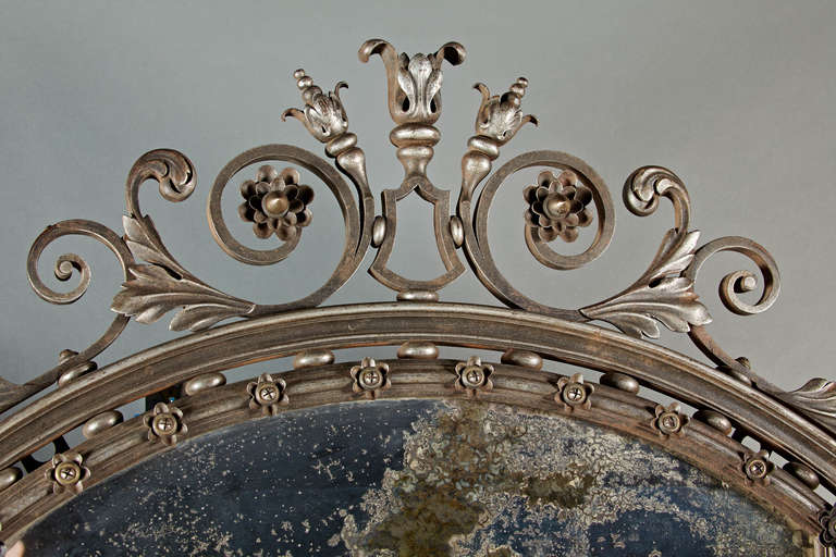 Cast and Forged Steel and Mixed Metal Foliate Border Mirror In Good Condition For Sale In Woodbury, CT