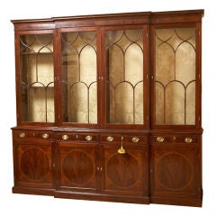 Antique An Inlaid Georgian Mahogany Breakfront Book Case China Cabinet