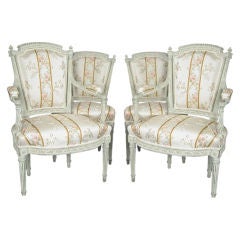 Antique A Louis XVI Painted Suite of Chairs, Two Arm, Two Side, French