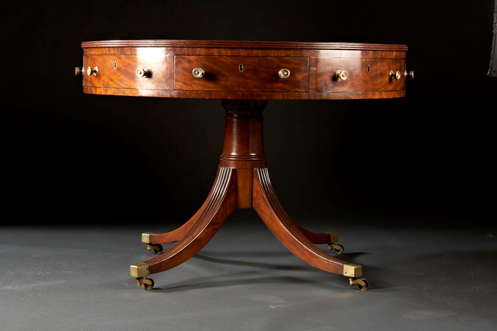 An English Sheraton Mahogany Drum Library Table 2
