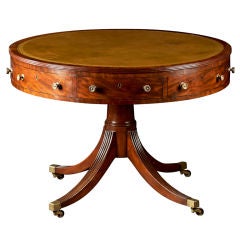 An English Sheraton Mahogany Drum Library Table