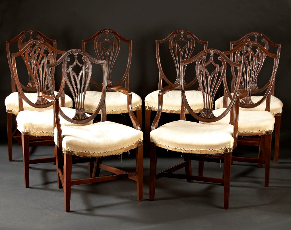 A Set of Eight Mahogany Hepplewhite Shieldback Dining Chairs