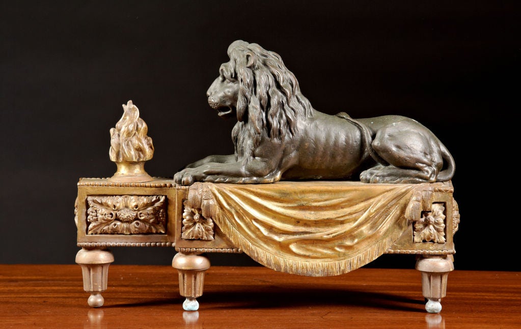 French Neo-Classic Lion Form Chenets