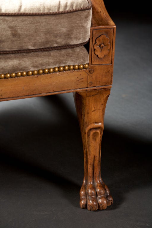 19th Century Dramatic Pair of Italian Walnut Tub Chairs With Carved Lions