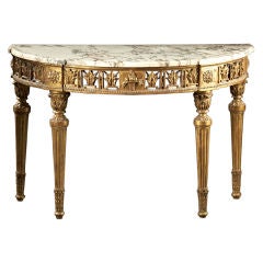 Used A Carved Giltwood Marble Top Italian Demi-Lune Console