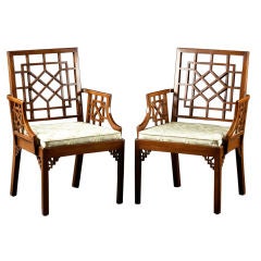 A Pair of English Chippendale Mahogany Cockpen Armchairs
