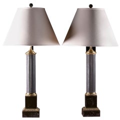 A Pair of Labelled French Fluted Column Lamps