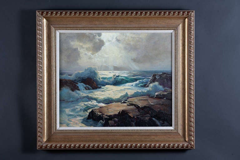 A wonderful seascape by Massachussetts artist Frederick Waugh. Together with a letter from artist declaring it one of his best works!
Canvas size: 19.75  X  23.5