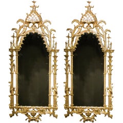 An Important Pair of 18th C. Chippendale Giltwood Gothic Mirrors