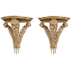A Pair Of 18th Century English Carved Giltwood Plume Wall Brackets