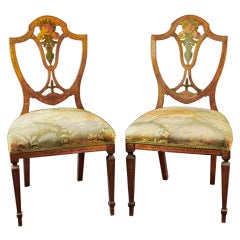 A Pair of Painted Satinwood  English Shield Back Side Chairs
