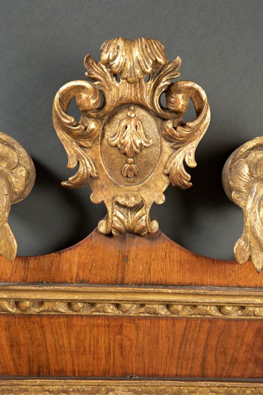 English An Early 18th C. George II Walnut and Parcel Gilt Mirror For Sale